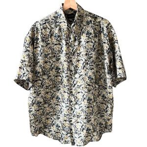 Vintage Structure 100% Silk Men’s M Oversized Dark Floral Button Down Shirt